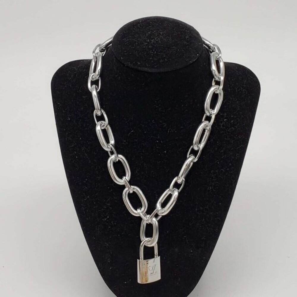 Authentic Louis Vuitton Lock & Key with Unbranded Silver Plated Chain Necklace